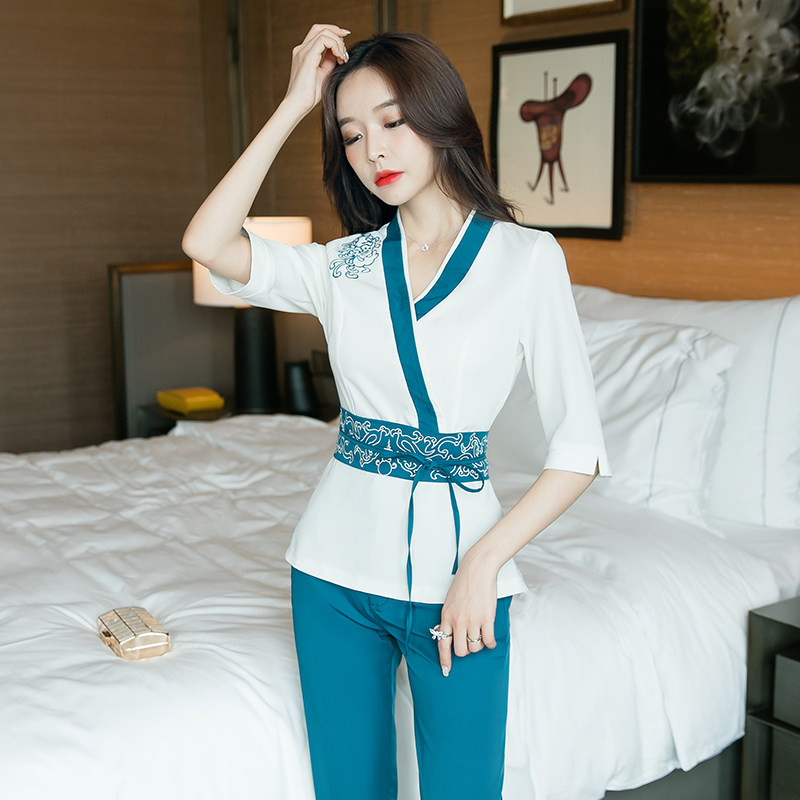 觅芒长裤七分养生足浴按摩技师足疗新款工作服酒店工作制服