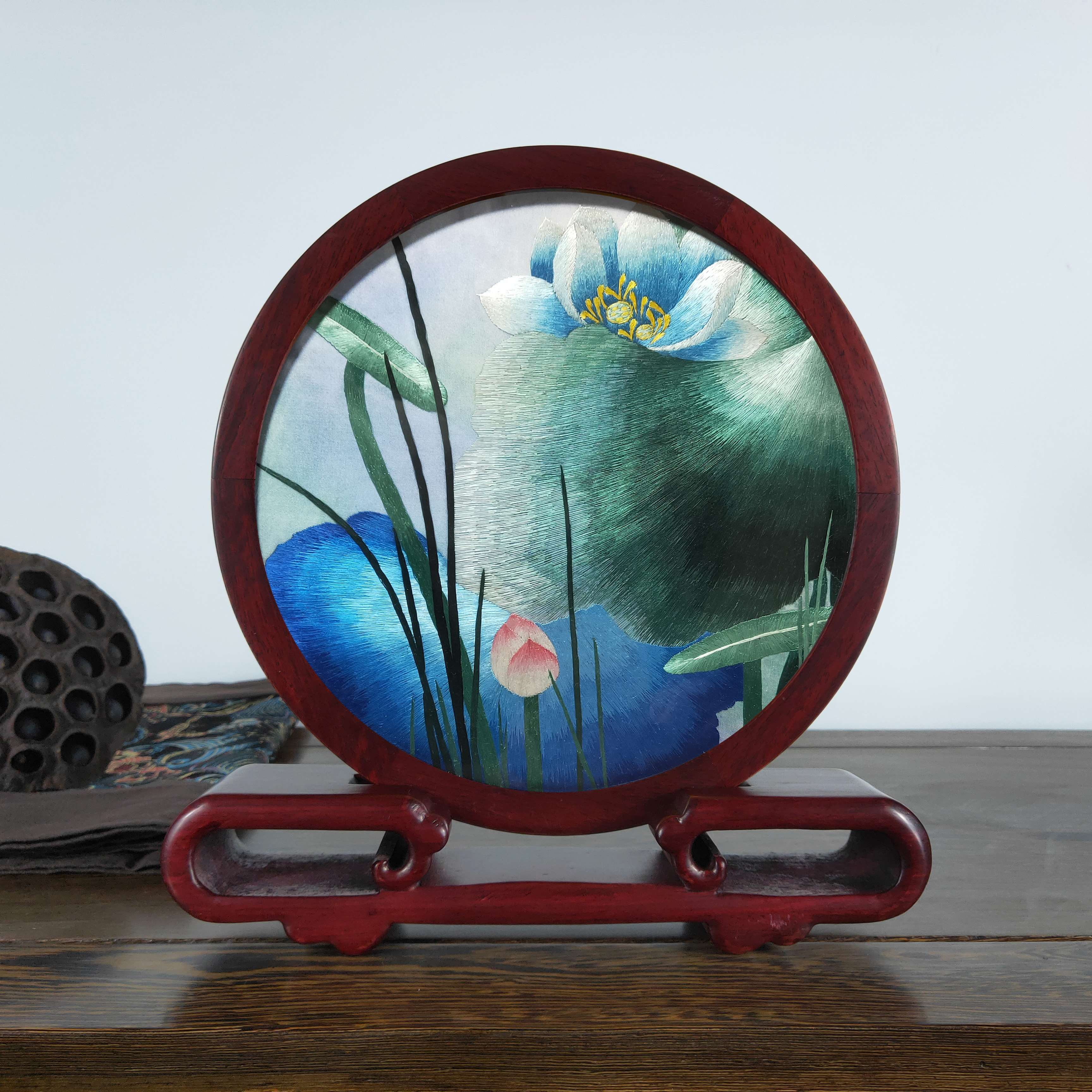 苏绣屏风摆件双面手工出国礼物成品带框真丝苏绣