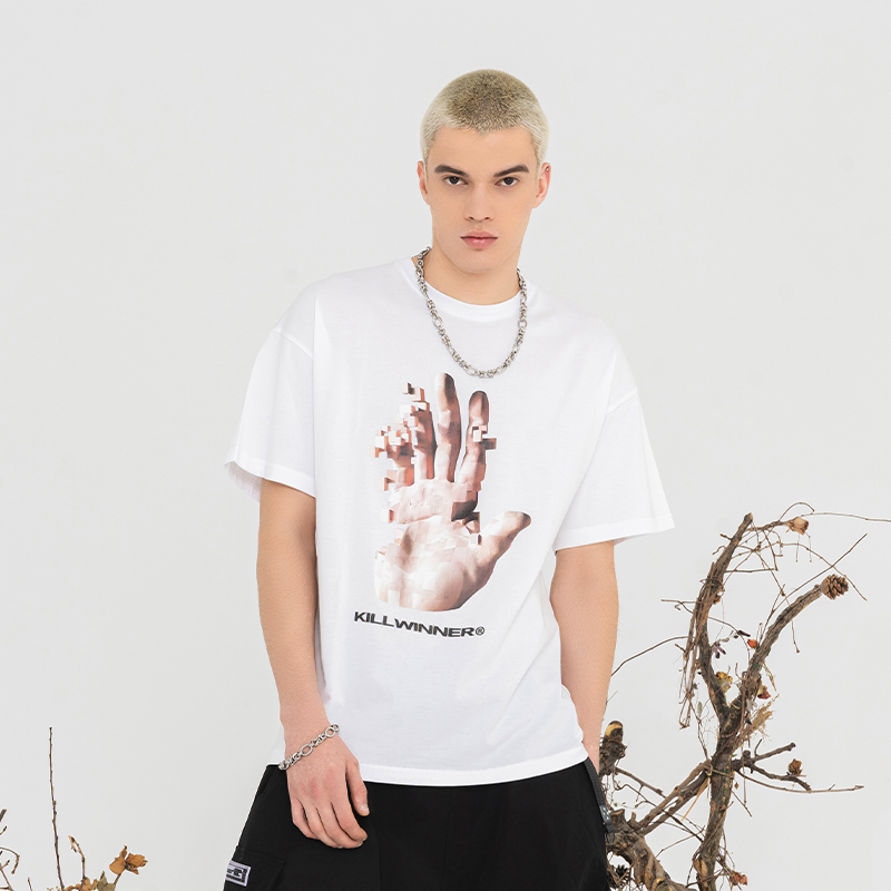 killwinner虚拟现实手掌印花短袖情侣纯棉宽松ins恤国t恤