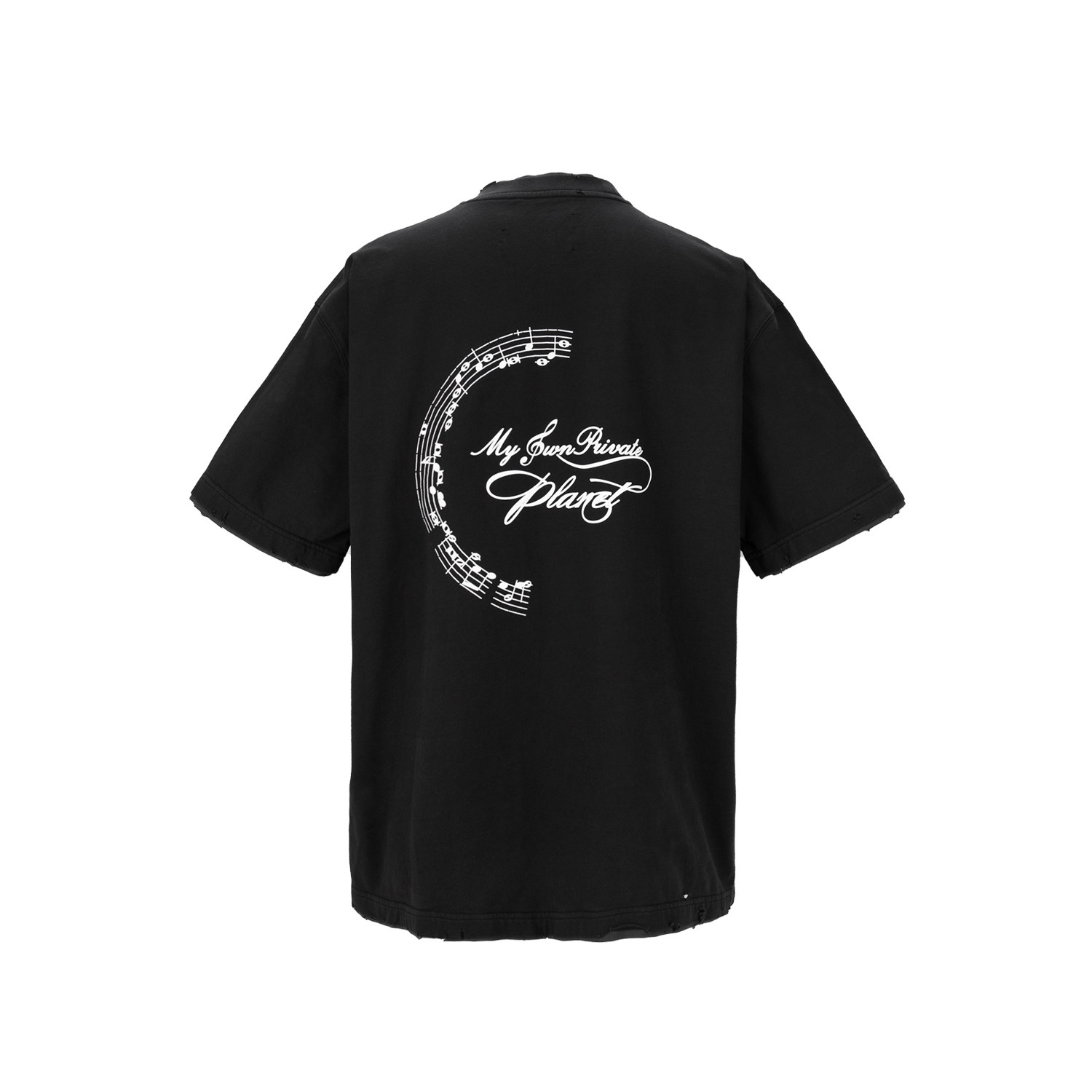 c2h4layeredtshirt主题音符乐谱印花水洗破坏层次t恤