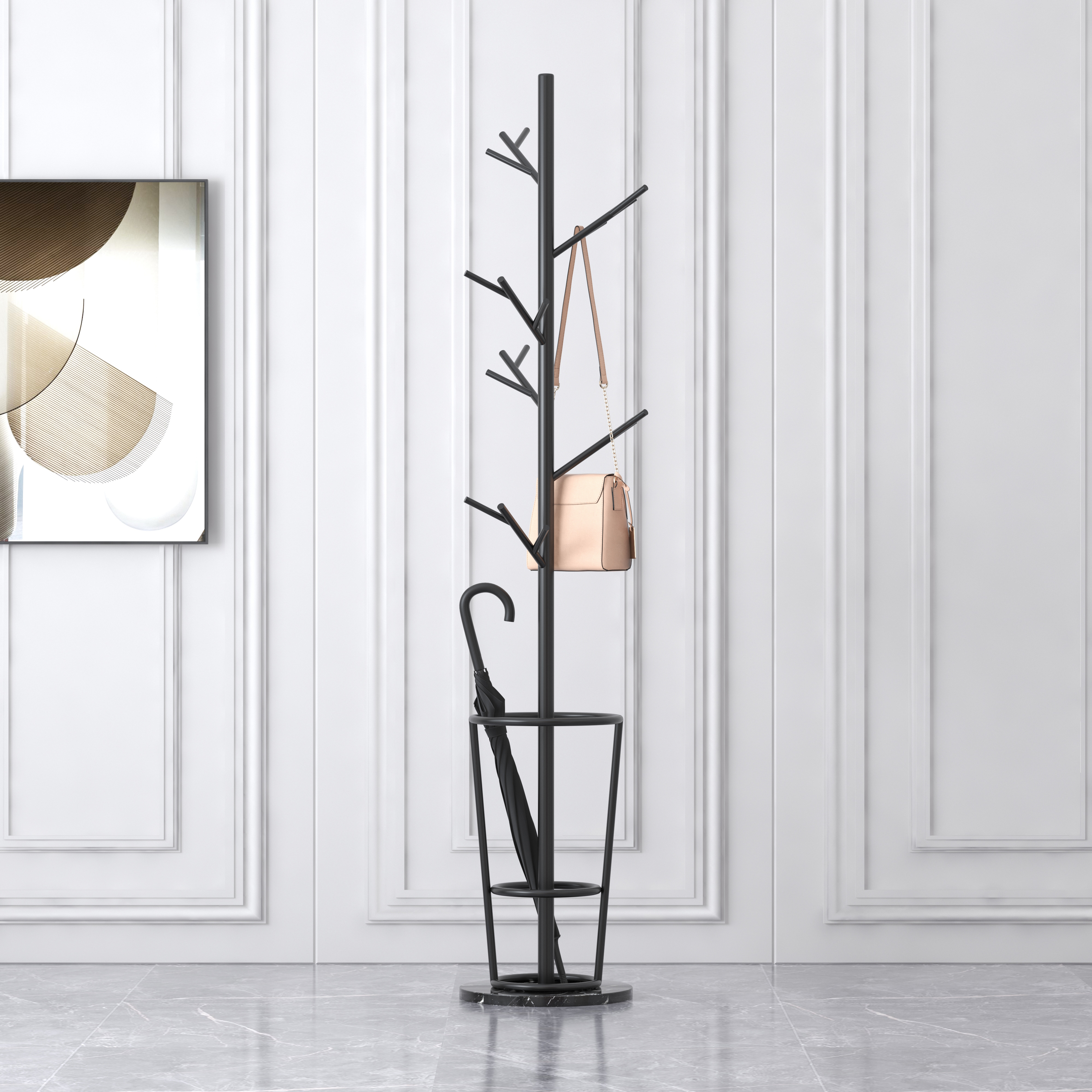 衣架北欧轻奢大理石挂衣金属卧室衣帽架网红创意衣帽架