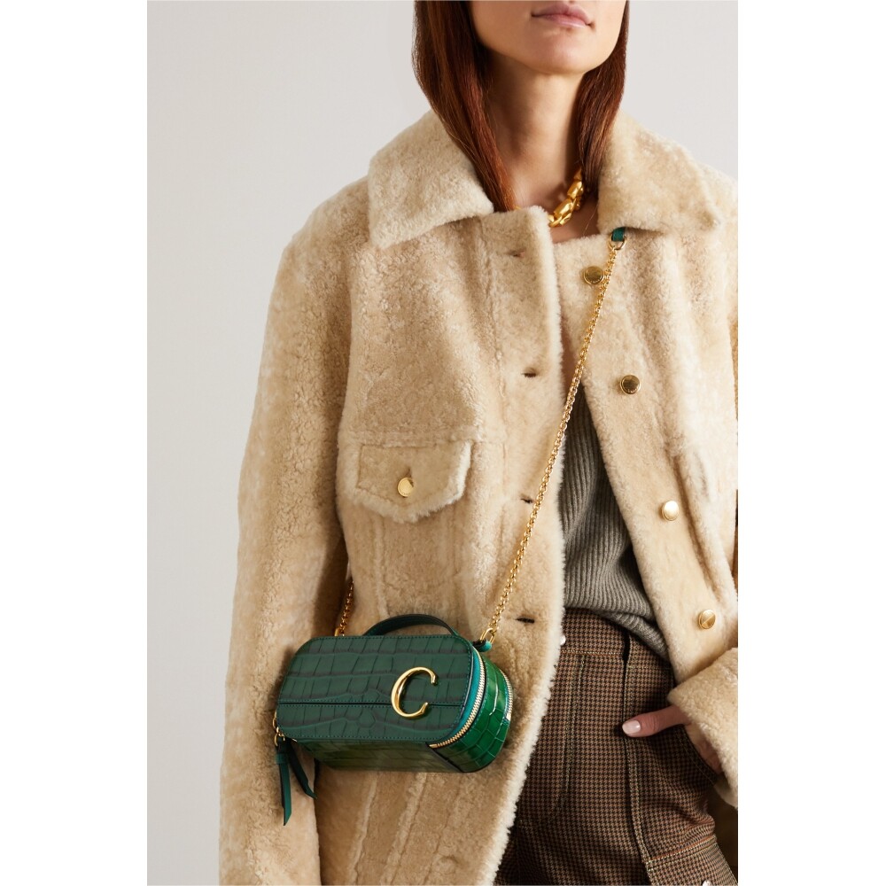 经典chloe蔻依绿色鳄鱼皮革单肩nap颇特通用款女包