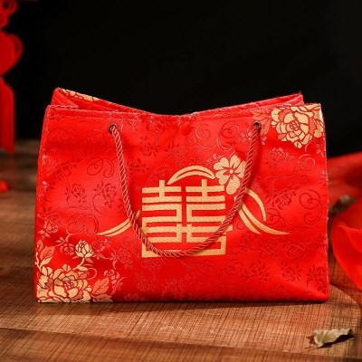 超大彩礼聘金12-20万30w礼金手提包刺绣布艺大红红包
