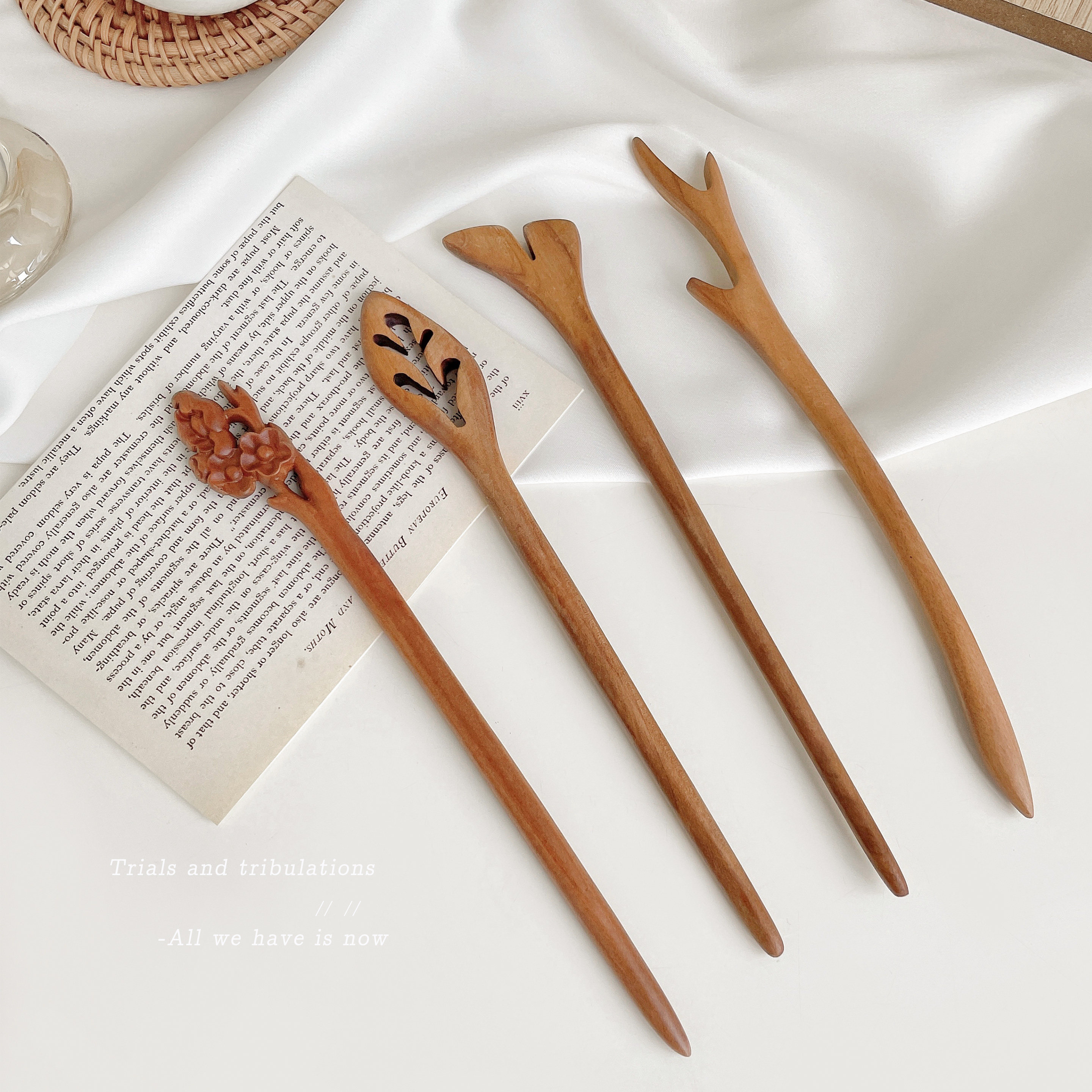 桃木高级发簪盘发后脑勺风发感古现代简约成品发饰