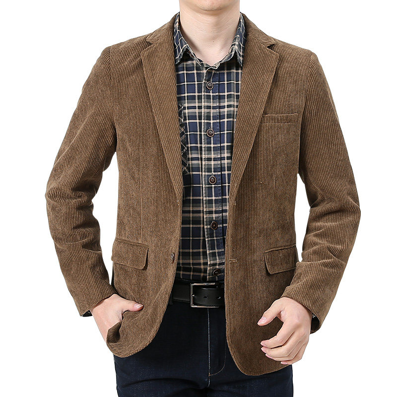 春秋新款宽松西装时尚条绒商务休闲正装灯芯绒西服