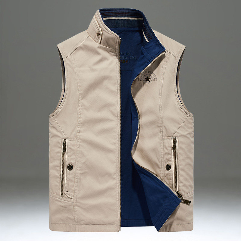 双面马甲男装春秋户外休闲宽松口袋工装背心马甲