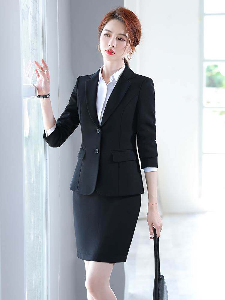 小西装外套女商务面试工作服黑色正装大学生春秋通勤气质职业套装