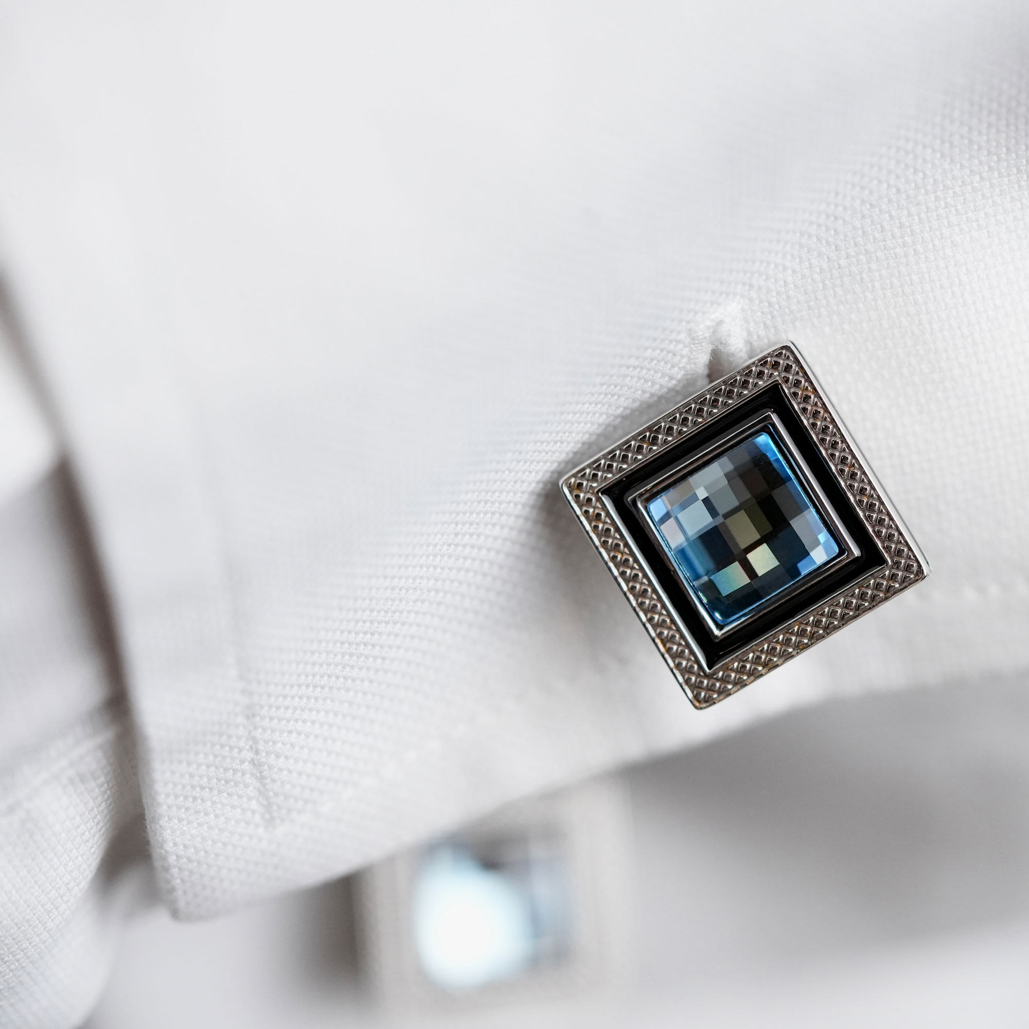 英国tateossianrt限量新款方形海蓝水晶袖扣铁马今歌袖扣