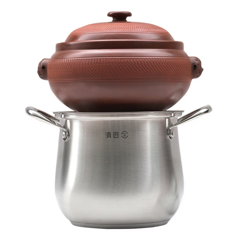 滇匠云南紫砂汽锅家用 建水紫陶气锅鸡蒸汽锅 小美锅tm6蒸锅底锅