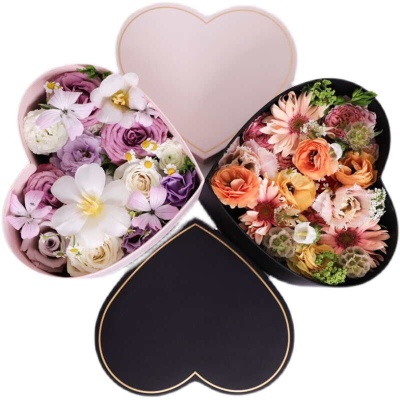 情人节花盒小号绸质心形圆形方形鲜花包装礼品盒花艺包装盒