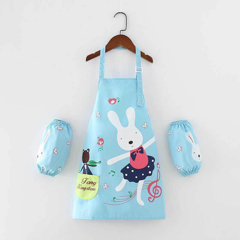 画画美术儿童围裙家用厨房女童幼儿园绘画防水反穿衣