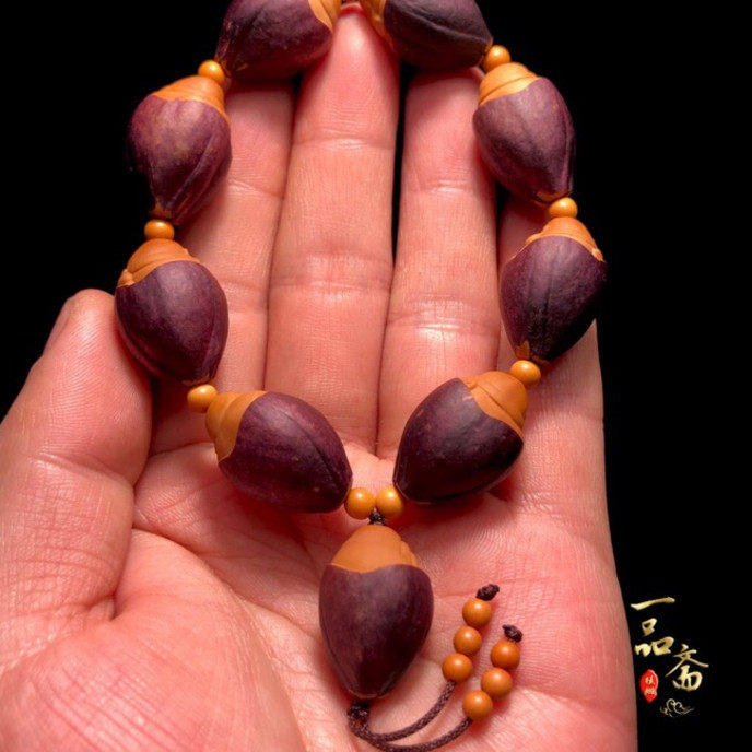 弥勒橄榄核手串紫皮核雕手链手工雕刻皮包佛手手链