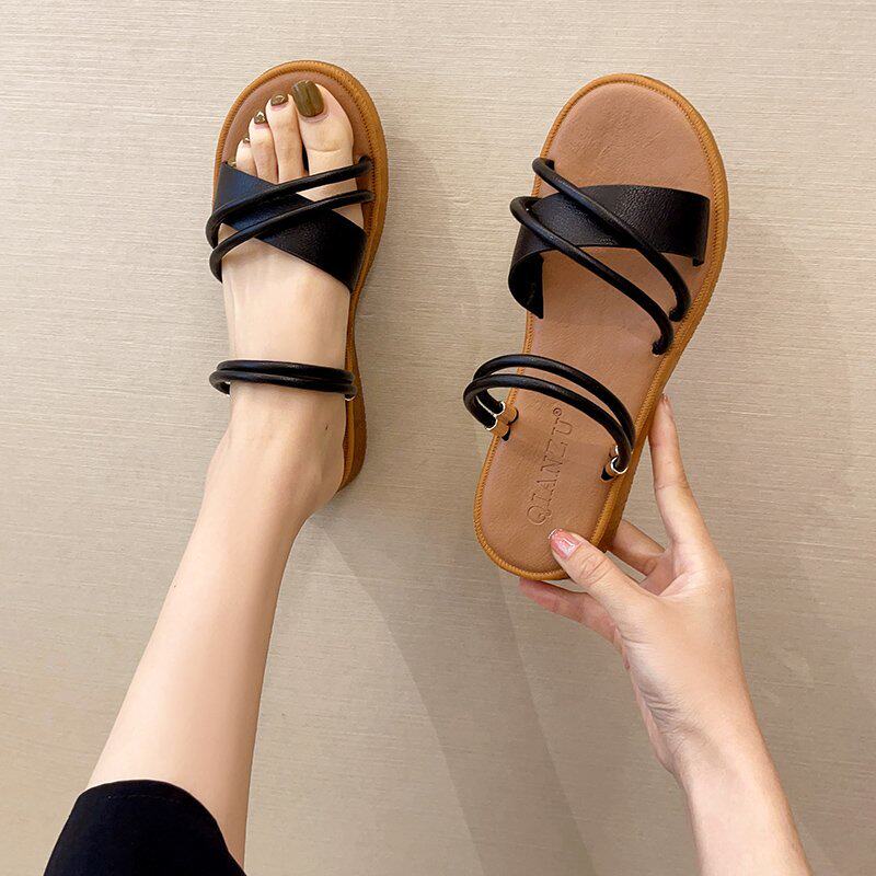 凉鞋牛筋女夏外穿2022新款软底防滑休闲平底时装凉鞋