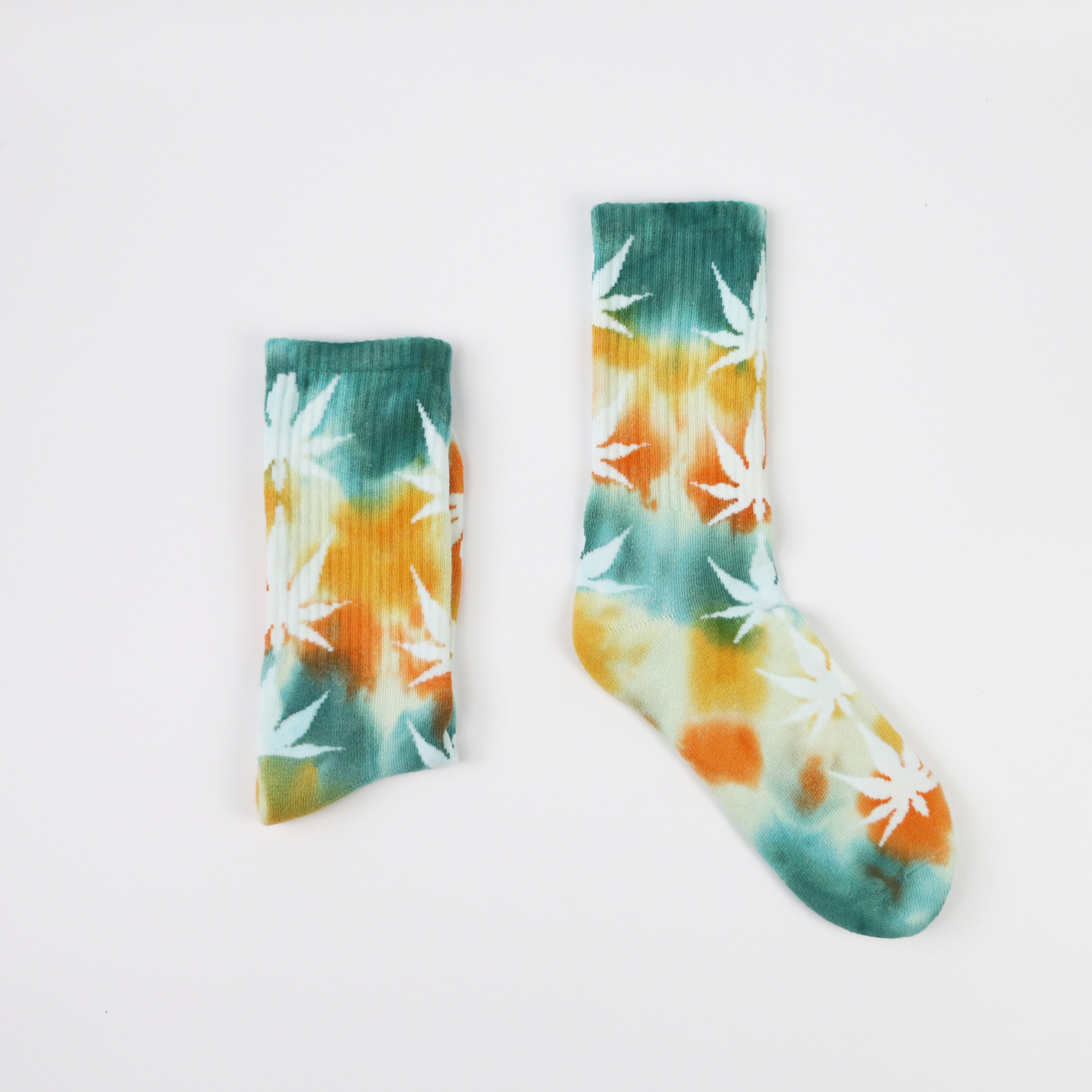 3双扎染枫叶袜子男长袜春秋长筒篮球高帮欧美潮长筒袜