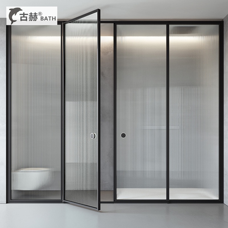 玫瑰金一字型干湿分离钢化玻璃开门推拉门整体卫生间整体淋浴房