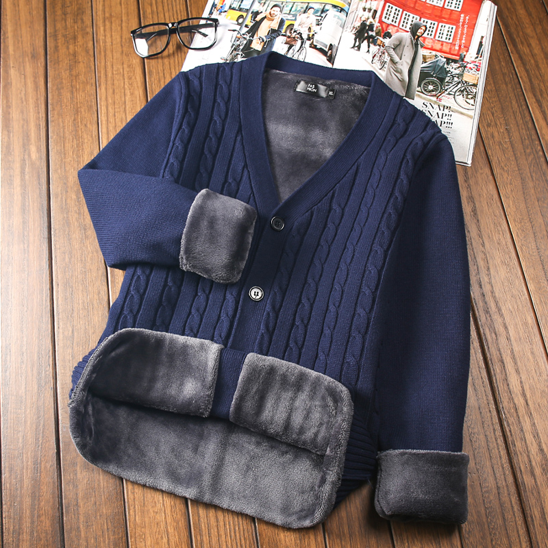秋冬季加绒开衫毛衣男士针织衫外穿休闲线衣2022新款潮流加厚外套