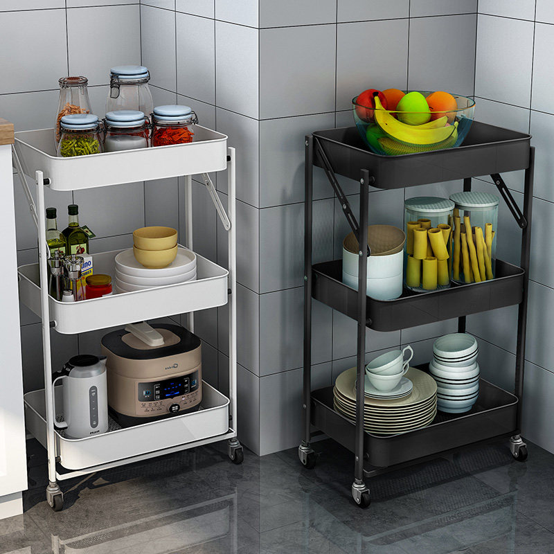 收纳厨房架子安装折叠推车调料零食可移动置物厨房置物架