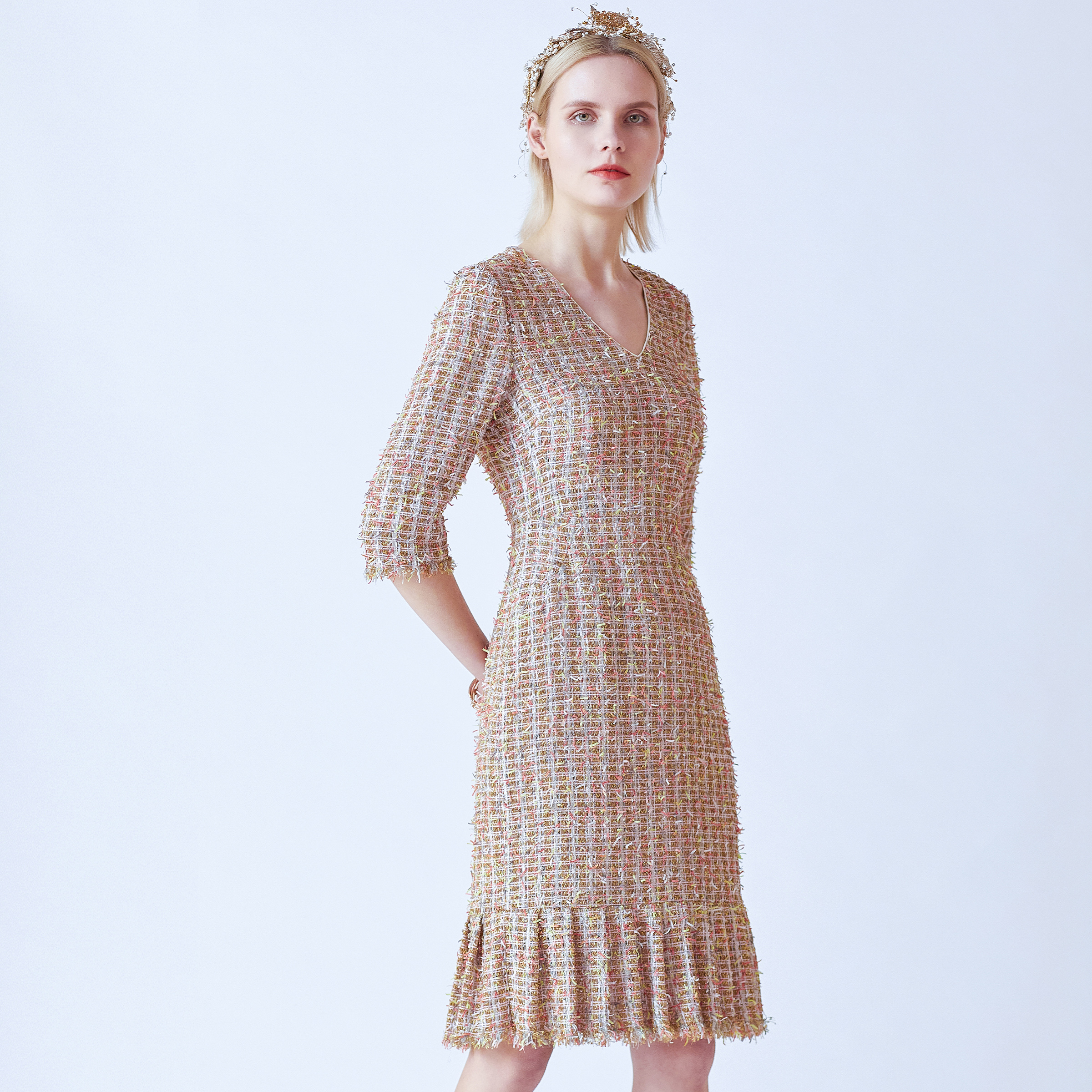 votre高定奢品原创欧洲奢侈品花呢名媛小香风连衣裙连衣裙