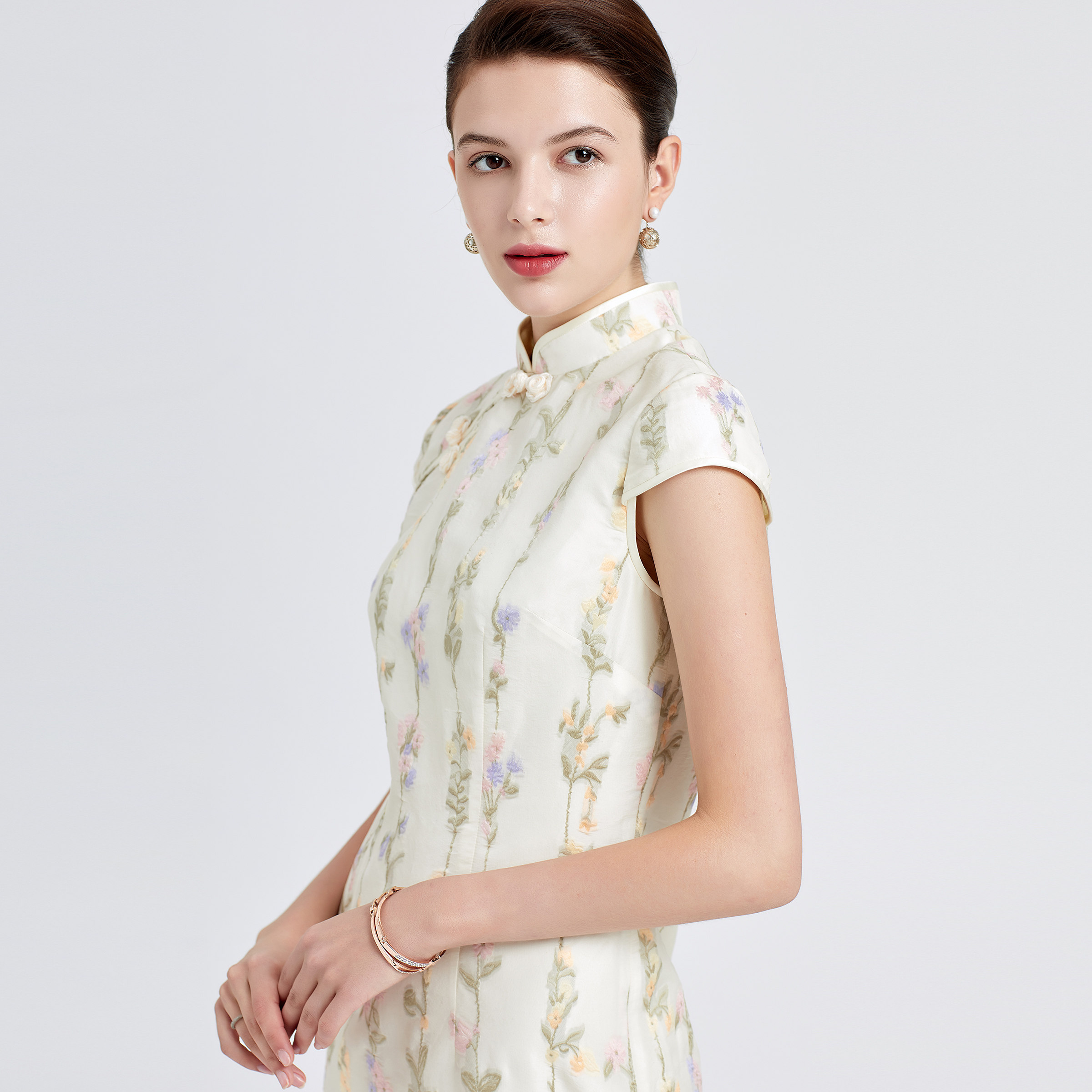 votre高定奢品原创意大利真丝提花名媛旗袍礼服旗袍