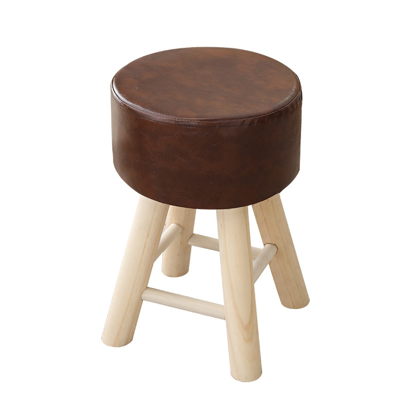 网红凳子实木家用板凳现代皮艺圆椅子懒人可爱梳妆凳