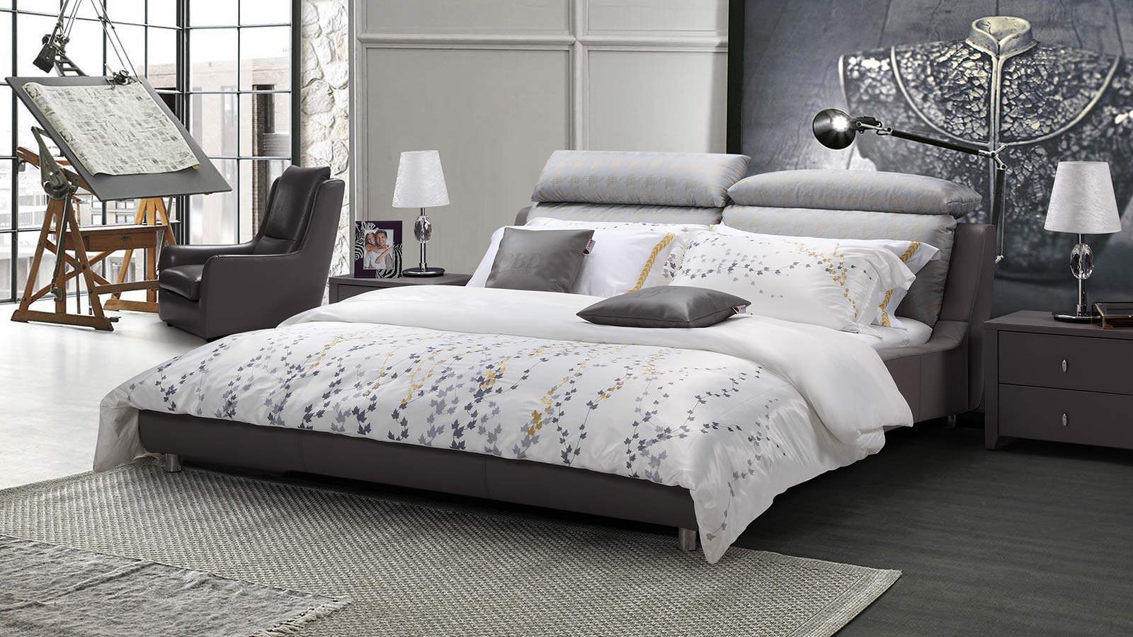 cbd真皮家具奢爱黑金金贵族软床hz306518米实木皮艺床