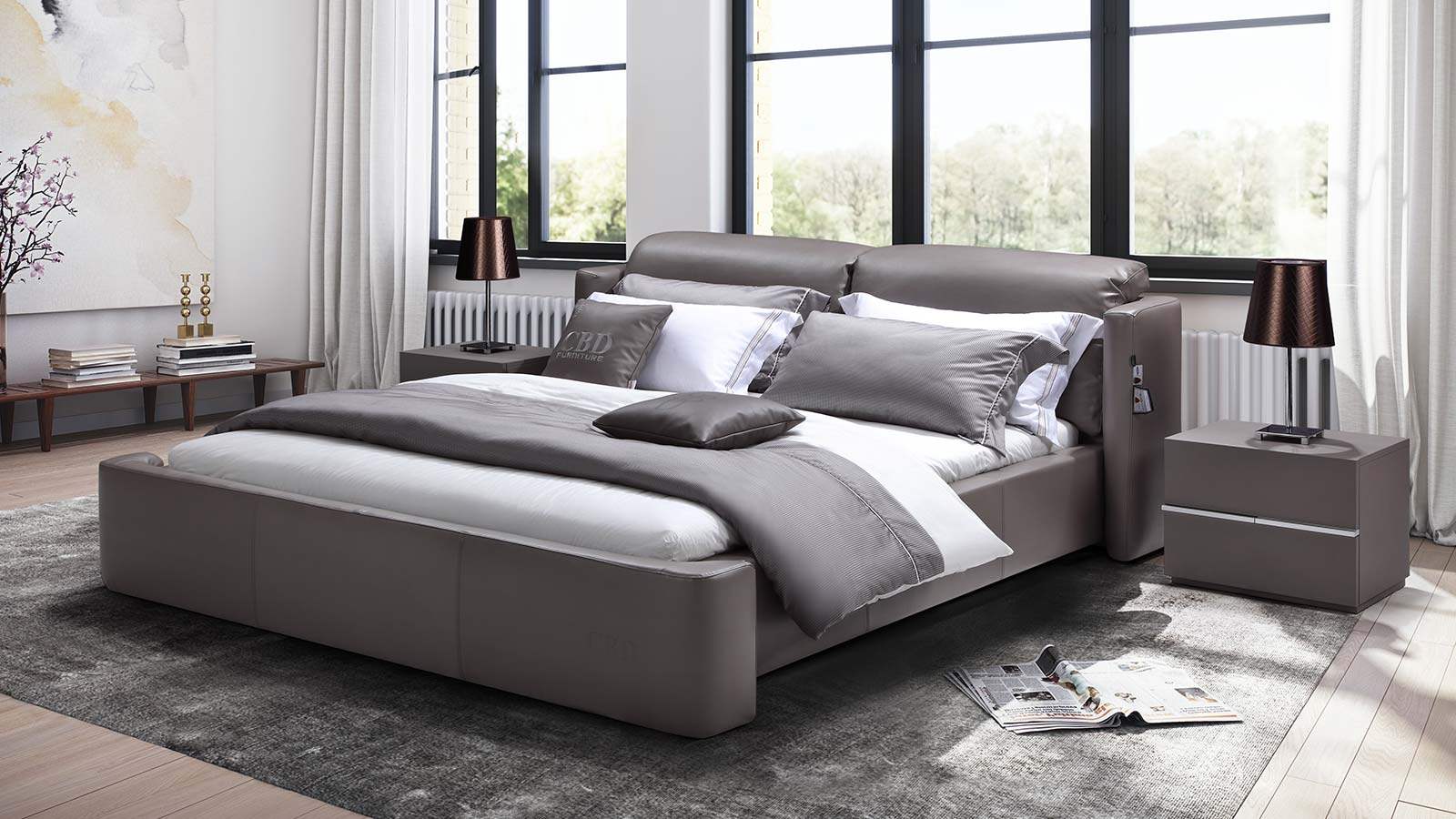 cbd真皮家具奢爱黑金金贵族软床hg505518米实木皮艺床