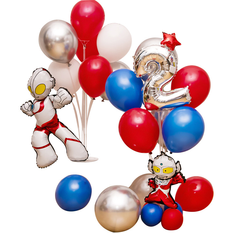 儿童宝宝生日奥特曼铝膜气球立柱装饰品场景布置男孩卡通数字桌飘