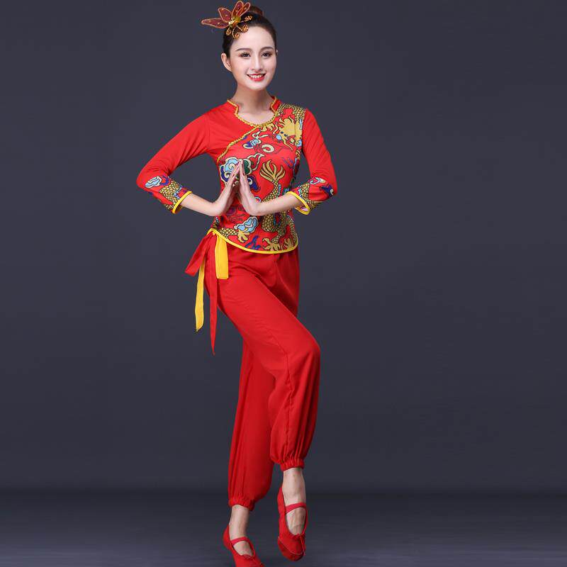 艺寒六一元旦秧歌服演出服2021新款中国风舞蹈腰鼓队打鼓服装广场