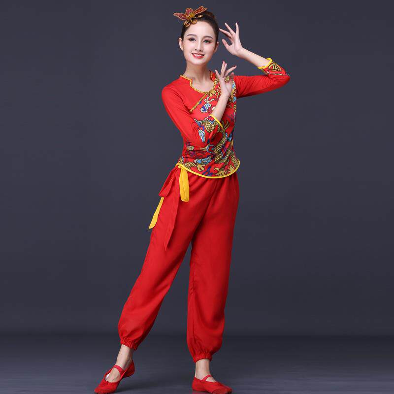 艺寒六一元旦秧歌服演出服2021新款中国风舞蹈腰鼓队打鼓服装广场