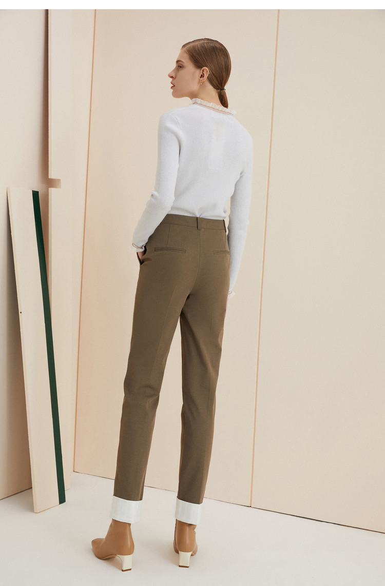 商场同款lily新款女装帅气撞色翻边九分筒裤休闲裤