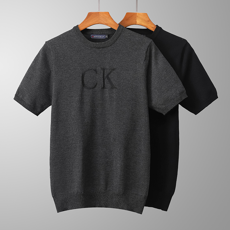 休闲短袖针织衫百搭T恤半袖男宽松显瘦纯色毛衣秋冬季上衣打底衫