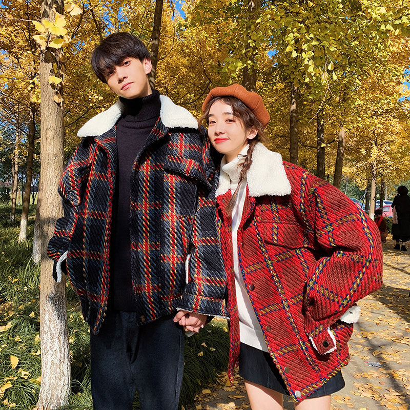 情侣装红韩棉衣情侣文情侣莱迪棉袄网红冬装格子棉衣