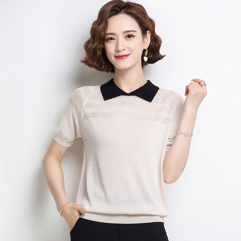 冰丝针织衫女士薄款夏季2021年新款宽松娃娃领上毛针织衫