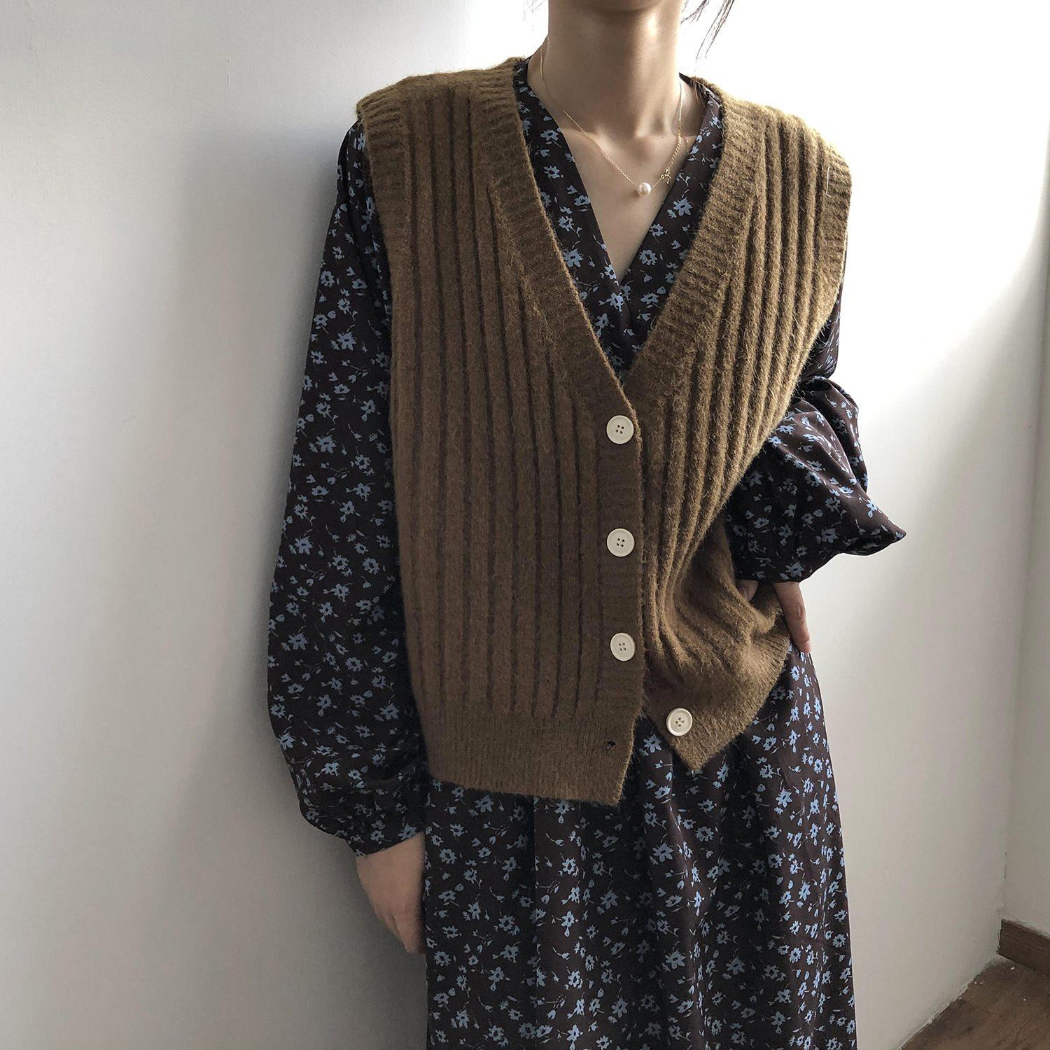 针织秋冬季新款衣穿开毛复古坎肩搭女背心2021v马夹