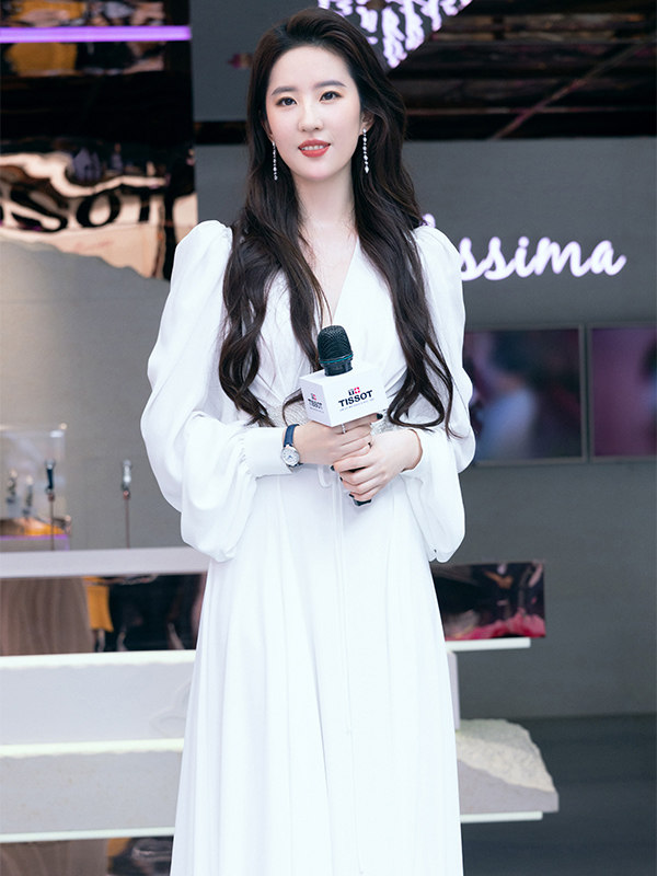 2022秋刘亦菲同款v领白色灯笼袖露背聚会连衣裙长裙仙女裙礼服女