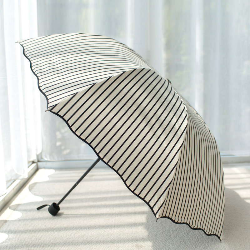 雨伞晴雨两用防晒防紫外线黑胶学生手动折叠条纹伞