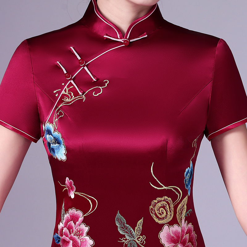 桑蚕婚礼红色礼服高档改良结婚参加蚕丝喜婆婆旗袍
