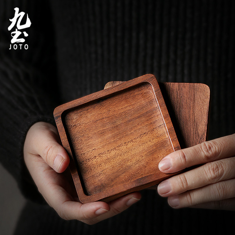 杯垫九土胡桃木茶托防烫日式复古圆形餐垫木垫茶托