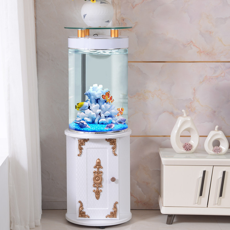 鱼缸鱼居乐圆柱形玻璃水族箱小型客厅换水生态造景桌面缸