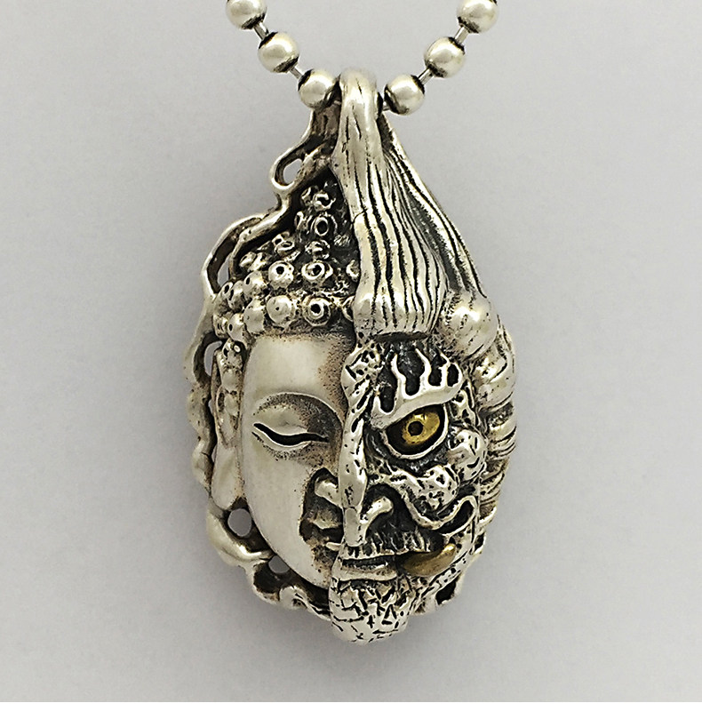 bornfree奔放s925纯银饰品佛魔吊坠一念成佛一念成魔毛衣链挂件