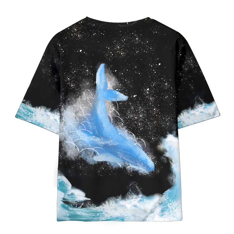 轻漫物语短袖男潮潮牌鲸鱼冰丝圆领情侣上衣全彩t恤
