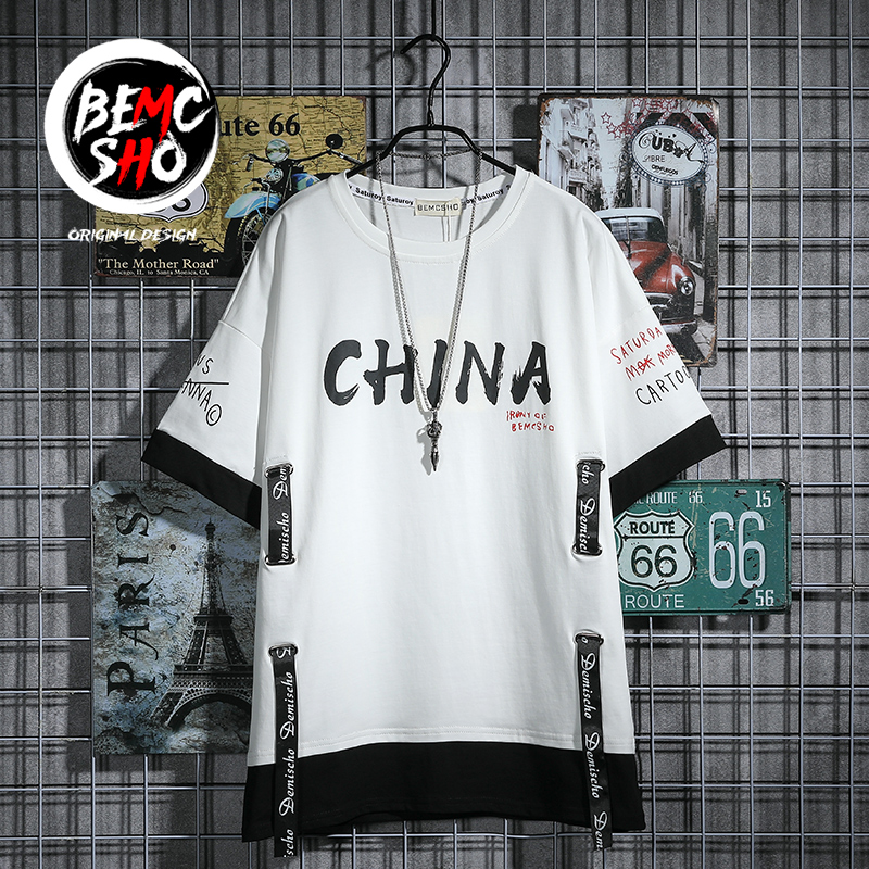 ins潮牌拼色假两件短袖t恤男2022夏季新款宽松学生情侣半袖男体恤