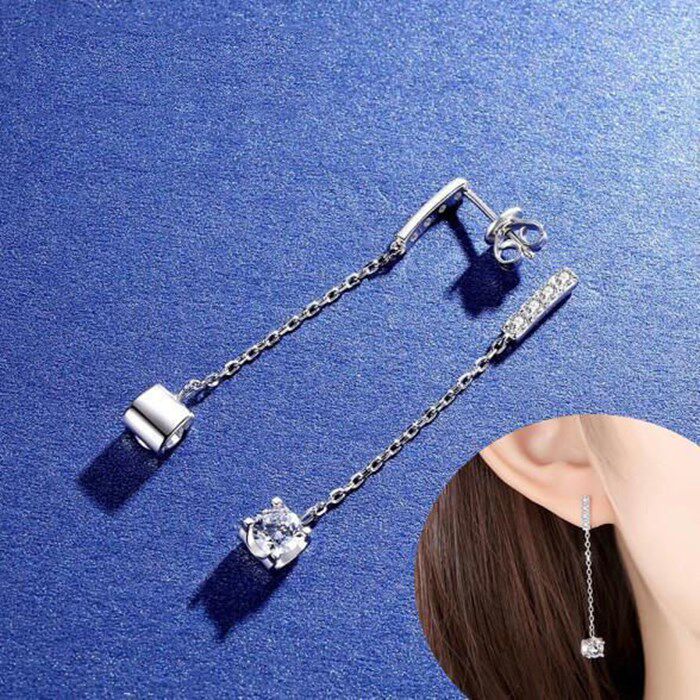 pt950铂金进口莫桑长款牛头耳线气质奢华50分耳线