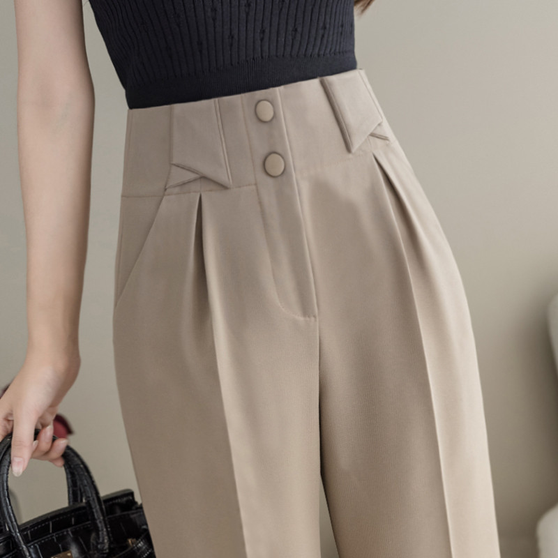 卡其色裤子女2022新款西装裤宽松直筒高腰显瘦黑色哈伦休闲九分裤