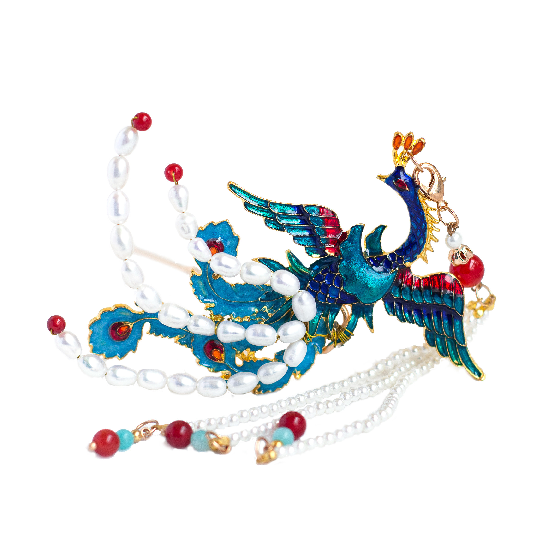 蓝凤汉服发明制步摇流苏珍珠南絮景泰蓝设计原创发饰