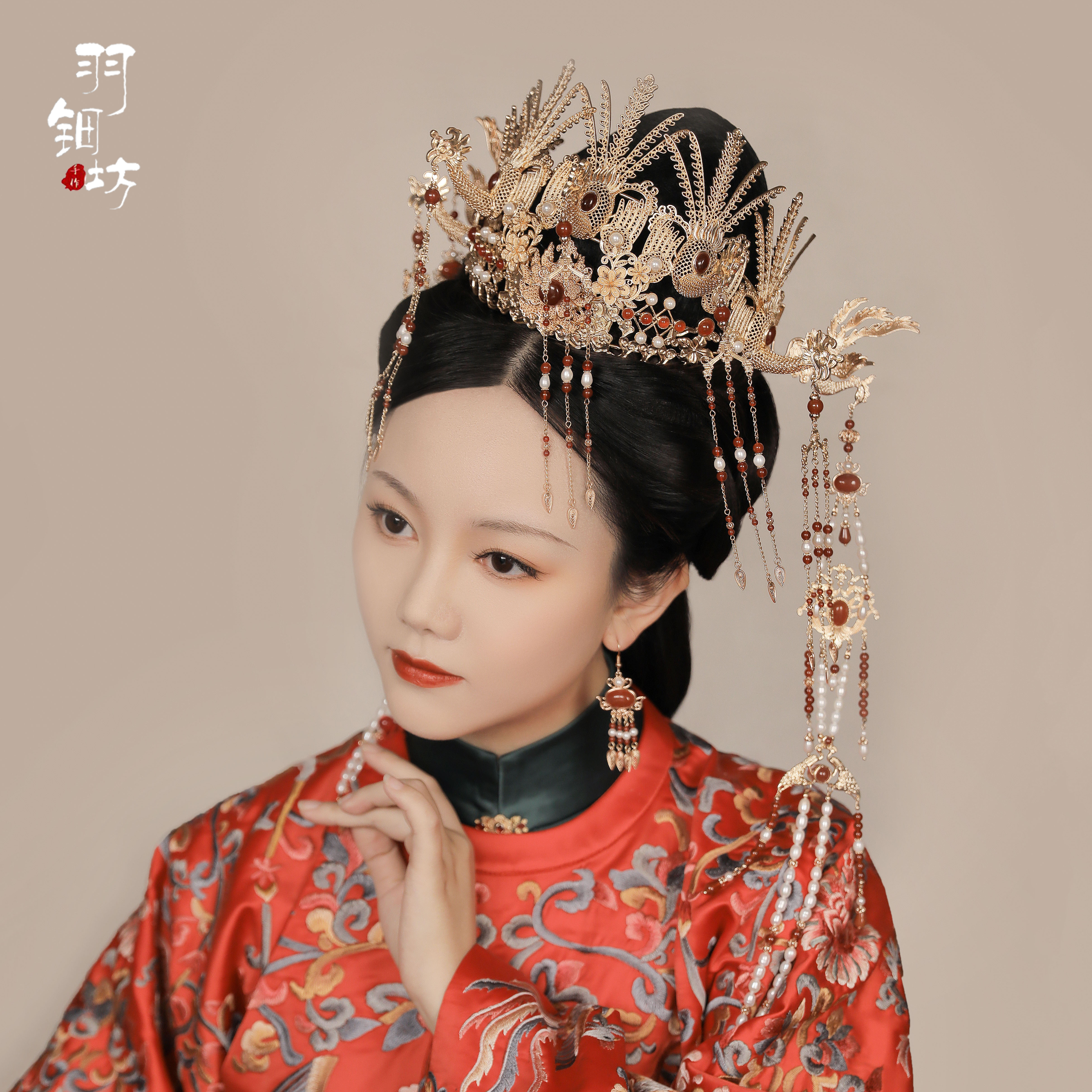 凤仪羽钿坊原创明凤冠汉服婚冠婚服发冠挑汉婚发饰