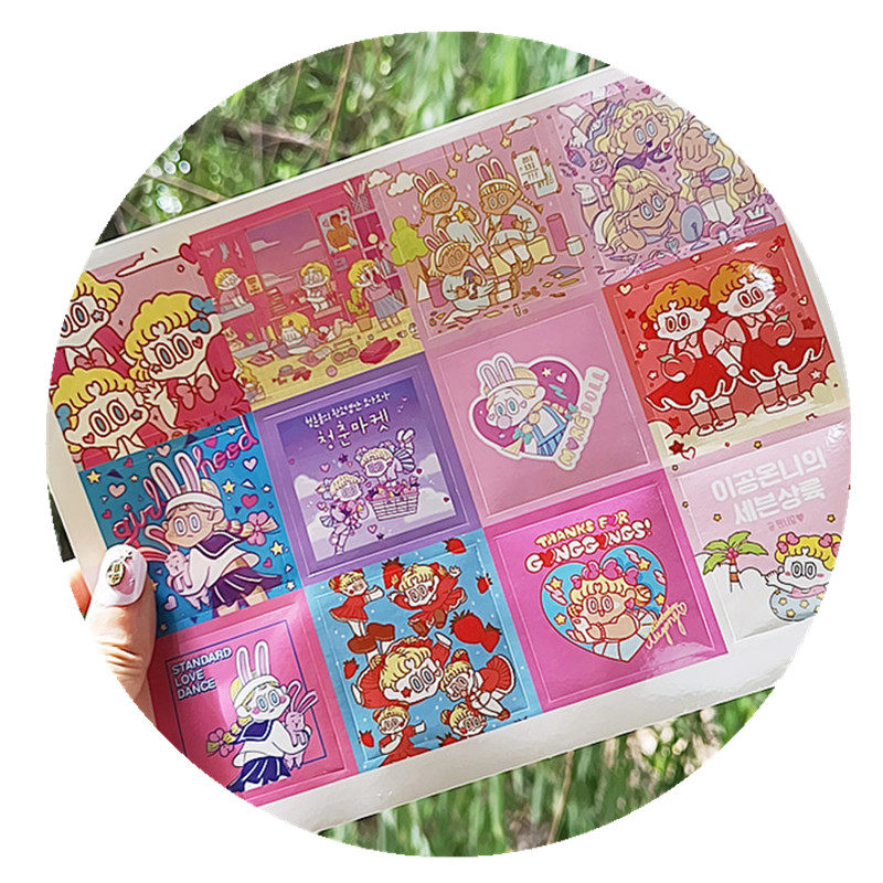 ins贴纸封口不干胶盲袋手盒子莱姆自制史莱姆小女孩贴纸