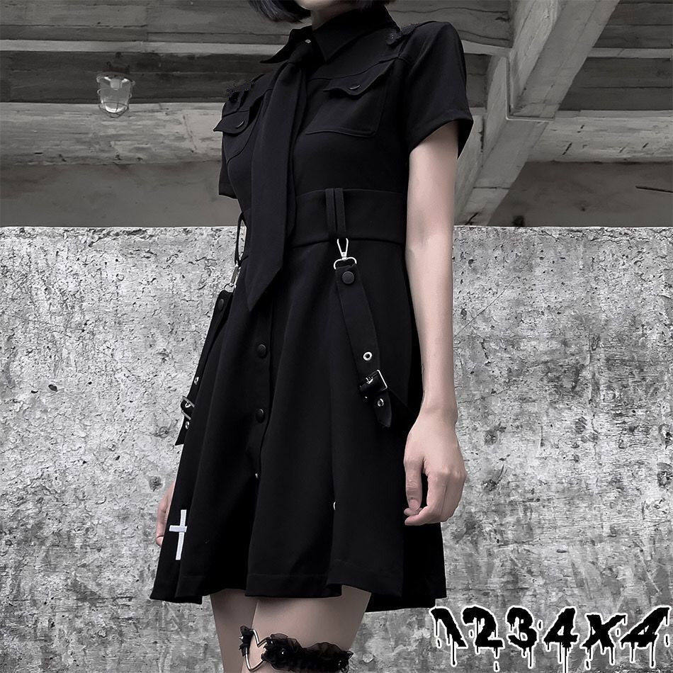 2022改良短裙学院连衣裙制服黑色夏季jk朋克时尚套装