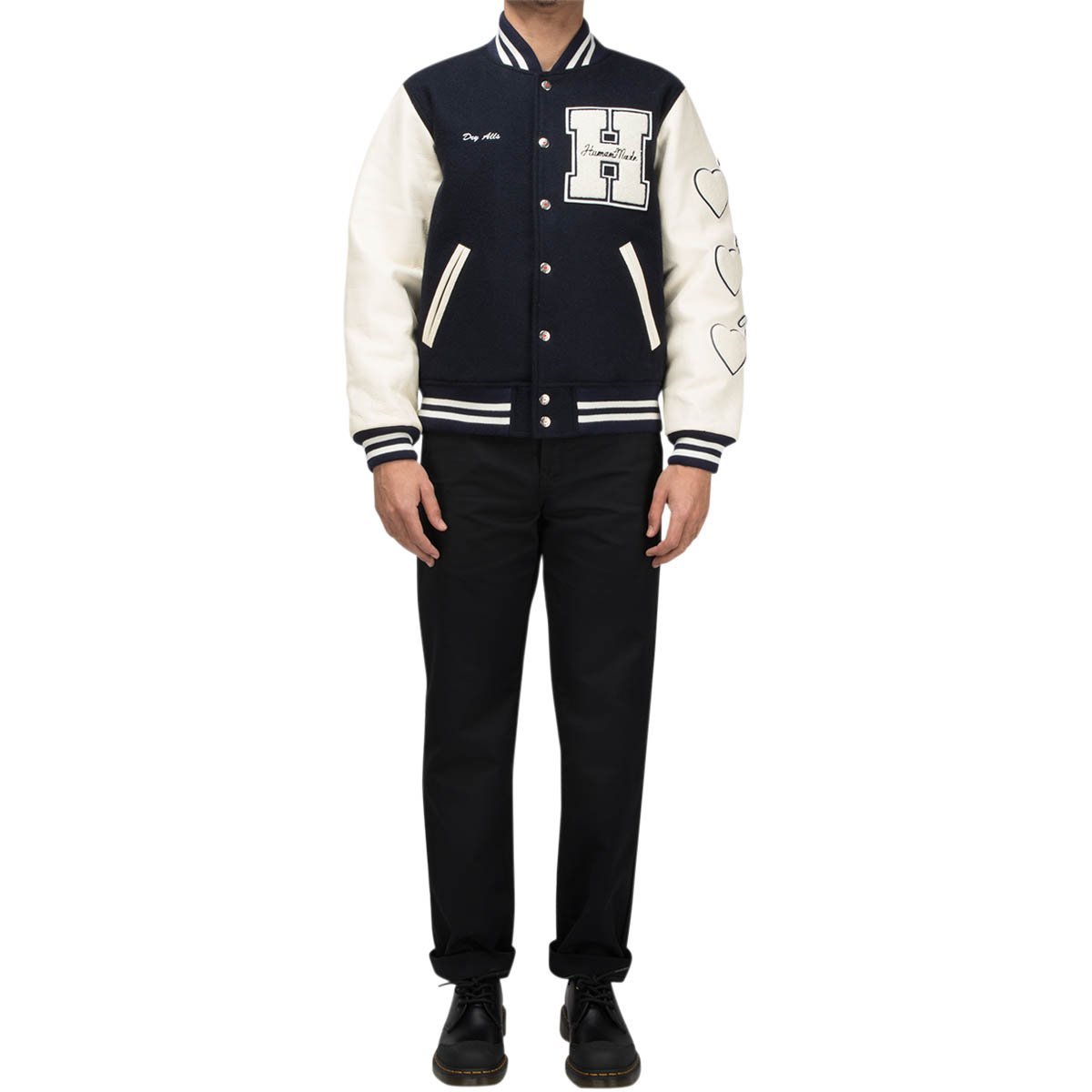 humanmade棒球服日系皮袖拼色varsity爱心夹克vibe夹克