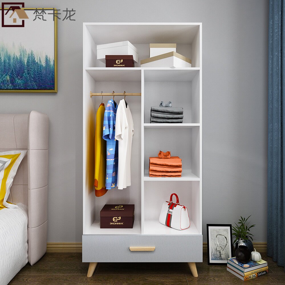 衣柜现代简约实木木质组装家用两门带抽屉柜小户型衣柜